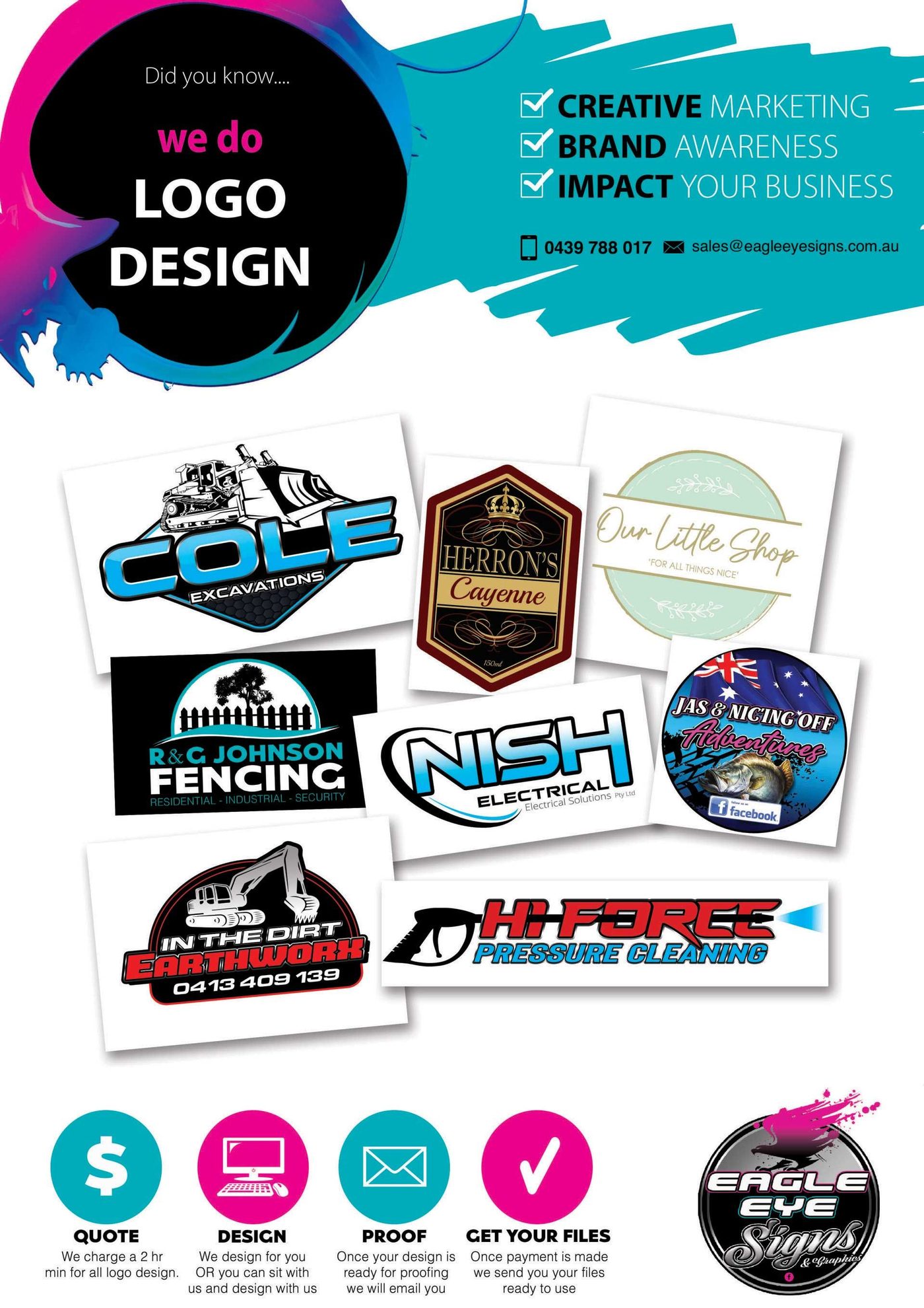 Logo design samples produced for local businesses
